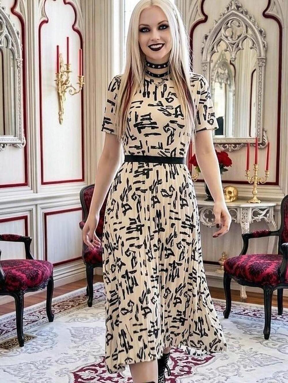 Maje Womens White Black Geo Print Crew-Neck Pleated High-Low Crepe Dress 38